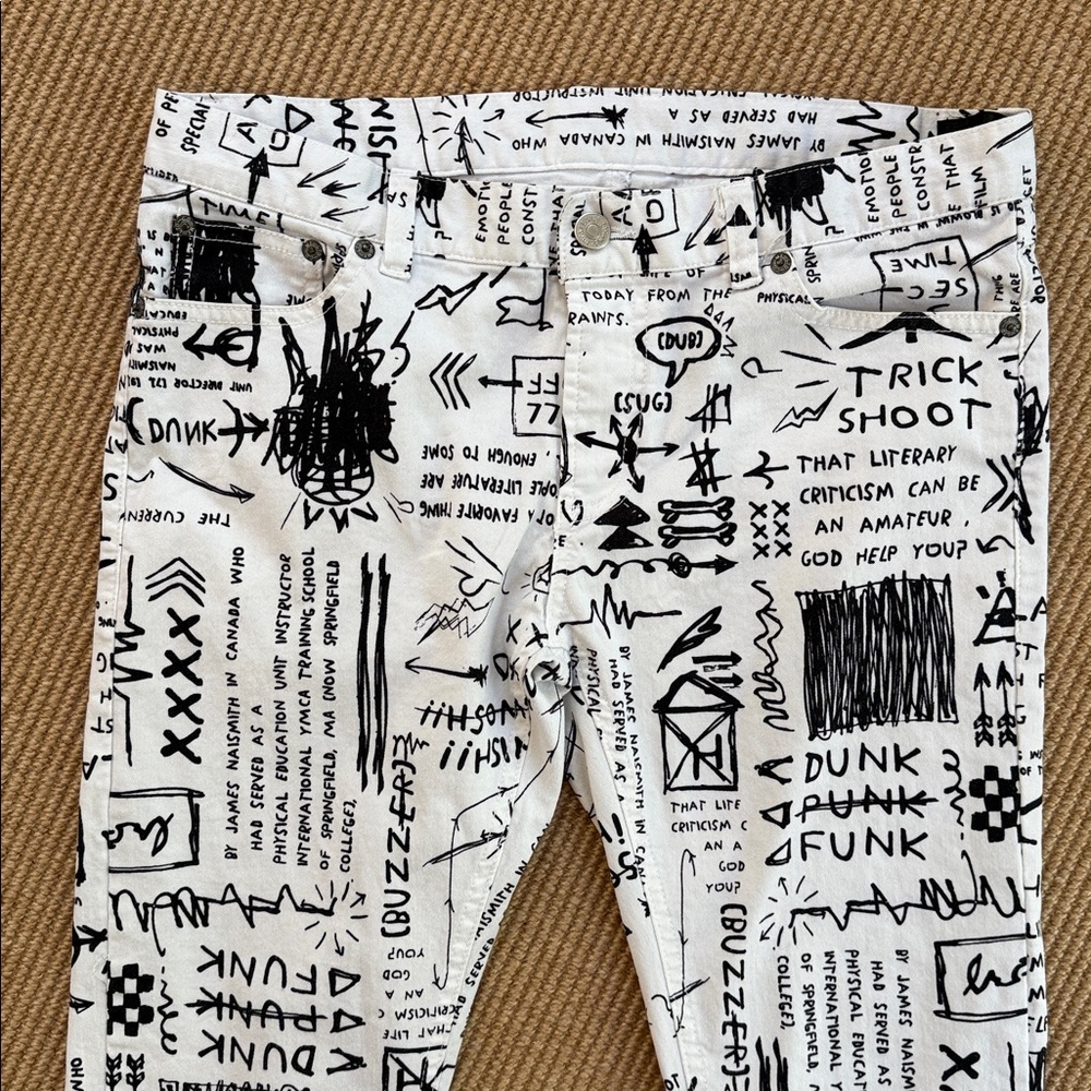 Tasso Narrow White Pants with Black Graffiti Sz M - Picture 2 of 5